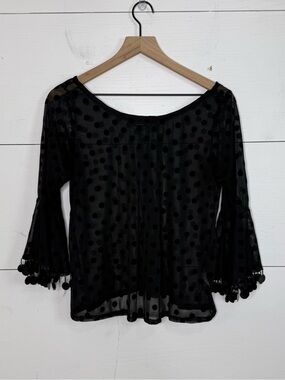 Basically Me • Black Sheer Polka Dot Blouse with Trim Size Large